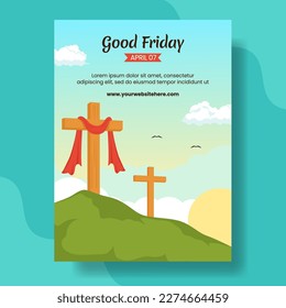 Happy Good Friday Vertical Poster Flat Cartoon Hand Drawn Templates Background Illustration