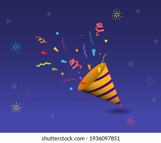 Happy and good things happen, and we celebrate them with fireworks and pollen illustration set. sky, party, luck, lotto, special. Vector drawing. Hand drawn style.