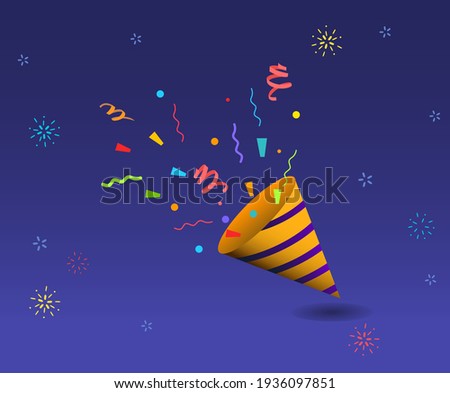 Happy and good things happen, and we celebrate them with fireworks and pollen illustration set. sky, party, luck, lotto, special. Vector drawing. Hand drawn style.