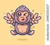 happy gorilla animal character mascot with peace sign hand gesture isolated cartoon 