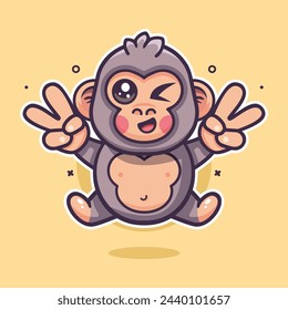 happy gorilla animal character mascot with peace sign hand gesture isolated cartoon 