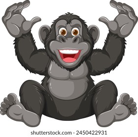 Happy gorilla cartoon sitting with hands up