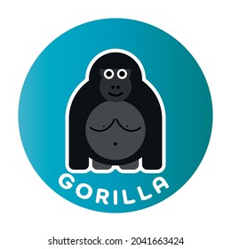 Happy Gorilla - funny cartoon animal. Children character. Simple vector illustration with dropped shadow.