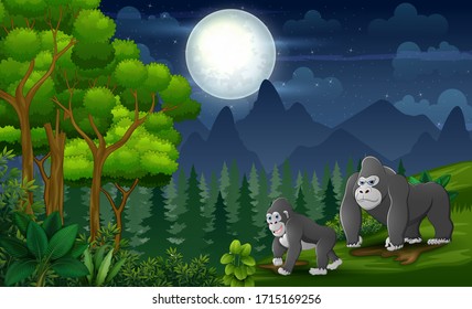 Happy gorilla mother with her baby in the jungle