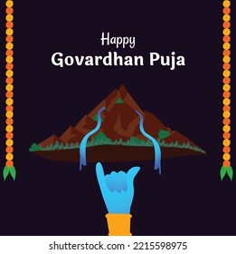 Happy Govardhan Pooja Indian Hindu Festival Vector Illustration | Lord Krishna Festival