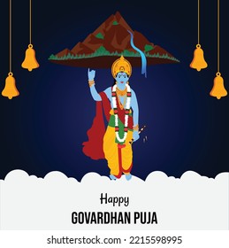Happy Govardhan Pooja Indian Hindu Festival Vector Illustration | Lord Krishna Festival