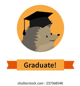 Happy graduate in cap graduation celebration with ribbon greetings