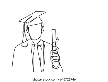 happy graduate with diploma - continuous line drawing