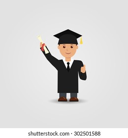 Happy graduate with a diploma in hand, on the day of graduation.