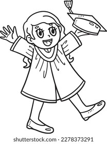 Happy Graduate Girl Isolated Coloring Page 