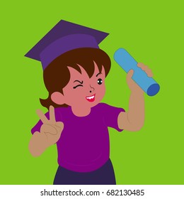 Happy Graduate kids. Vector Illustration of a graduate