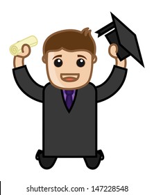 Happy Graduate Man - Cartoon Office Vector Illustration