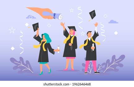 Happy graduate man gets graduation academic diploma