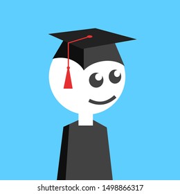 Happy graduate is wearing square academic cap and mortarboard after graduation on university, college and academy. Successful and finished education. Vector illustration