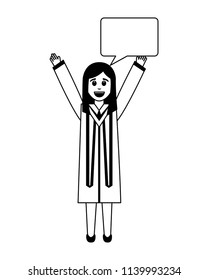 happy graduate woman with speech bubble