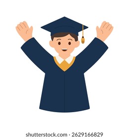 Happy Graduated Boy in Academic Gown Vector Illustration