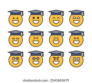 emoticons de estudante graduado feliz definir ilustração vetorial