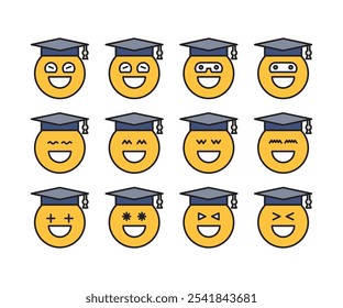 emoticons de estudante graduado feliz definir ilustração vetorial