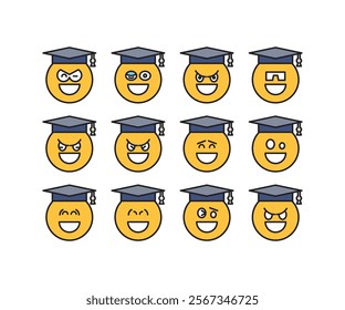 happy graduated student emoticons set vector illustration