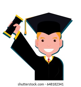 Happy graduated student. Flat icon. Vector illustration