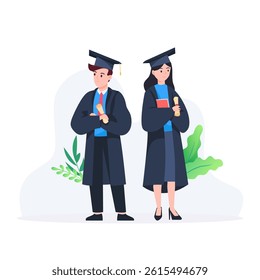 Happy graduated students wearing academic dress gown