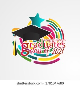 happy graduates of class 2021, beautiful greeting card background or banner with star theme. vector illustration
