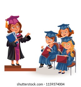 Happy graduates on awards ceremony flat poster