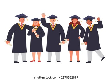 Happy Graduates Students Standing Together Stock Vector (Royalty Free ...