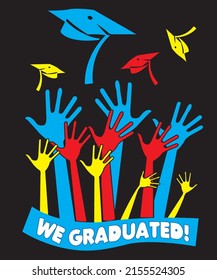 Happy graduating students with graduation caps and diploma or certificates. Graduation event. vector illustration. Design for the graduation ceremony. 