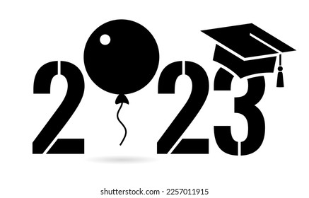 Happy graduation 2023 vector sign on white background