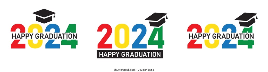 Happy Graduation 2024 icon, vector illustration