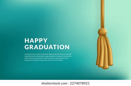 Happy graduation banner decoration with tassel cap yellow golden cute 3d for education