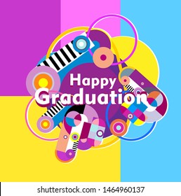 happy graduation, beautiful greeting card background or banner with colorful theme. design illustration