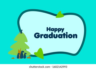 happy graduation, beautiful greeting card background or template banner with cute animal character theme. vector design illustration