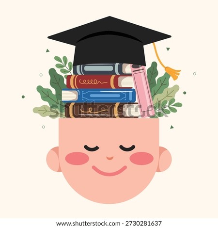 Happy graduation boy, graduation cap, Graduating students concept. Learning and Education vector illustration.