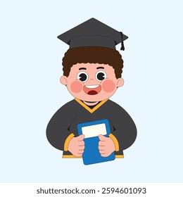 Happy graduation boy holding book cartoon character illustration