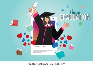 Happy Graduation celebration cartoon vector design for graduation party Education background