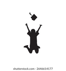 Happy graduation celebration symbol. Silhouette of graduate throwing cap, symbolizing success and academic joy.