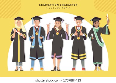 Happy Graduation Character Collection Stock Vector