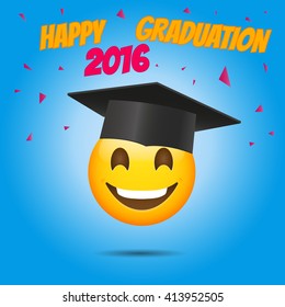 Happy Graduation concept illustration.Emoticon wearing graduation cap. Emoji isolated.