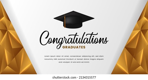 Happy graduation congratulation with 3d graduation cap and golden background for college university banner template