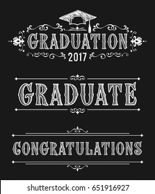 Happy Graduation day. Congratulations in Victorian style. Design of greeting cards in vintage style