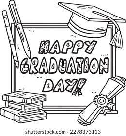 Happy Graduation Day Isolated Coloring Page 