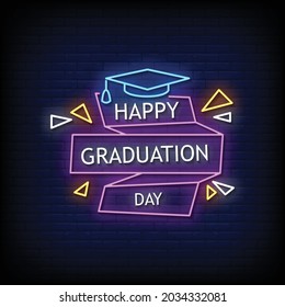 Happy Graduation Day Neon Signs Style Text Vector