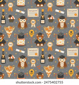 Happy Graduation Day on Gray Seamless Pattern Design