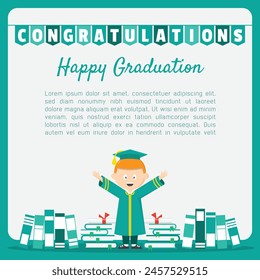 Happy Graduation Day poster with a boy celebrates his graduation