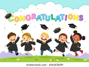 Happy graduation day. Vector illustration of students celebrating graduation