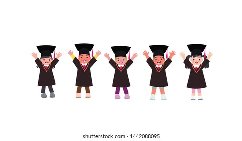 Happy graduation day. Vector illustration of students celebrating graduation character