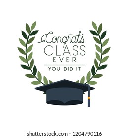 happy graduation day with wreath isolated icon