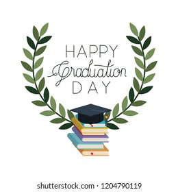 happy graduation day with wreath isolated icon